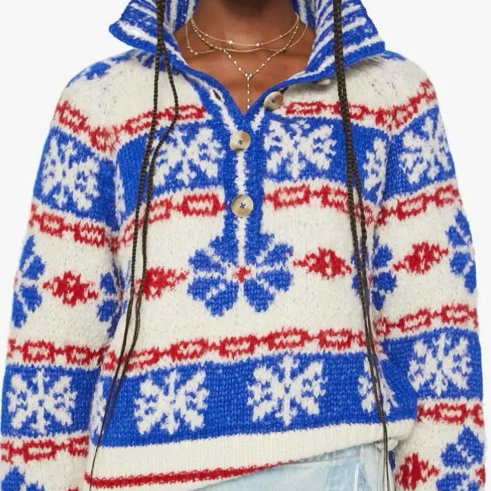 MOTHER DENIM The Buttoned Funnel Jumper sweater in snow daze Size Large L NWT
